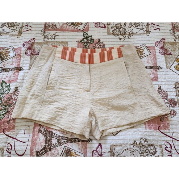Mystree Women's Rayon Blend Chino Shorts Beige and Orange with Pockets Size L - Picture 2 of 11